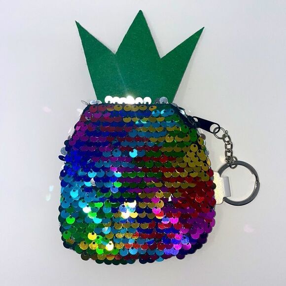 Pineapple Colorful Sequin Mini Coin Purse Keychain - Picture 3 of 7